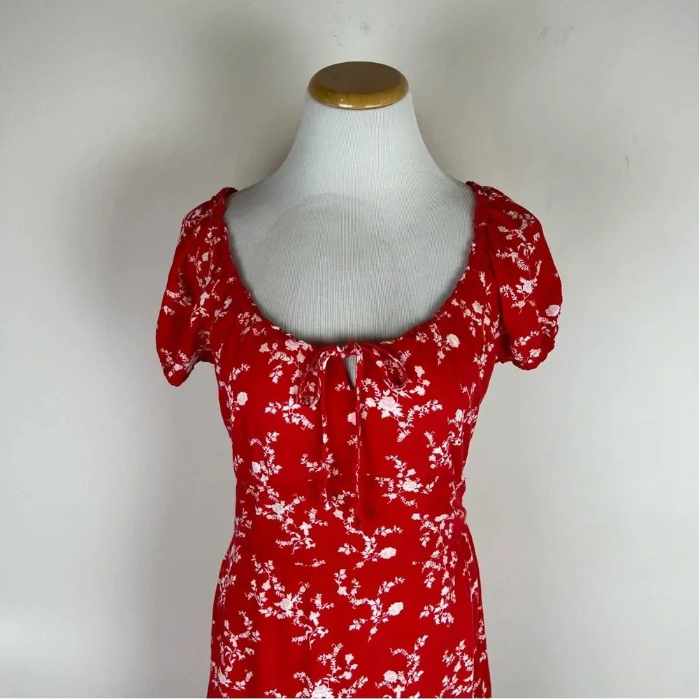 Abercrombie & Fitch Floral Print Red Mini Dress Size Medium M Tall - Picture 2 of 5